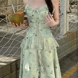 Elegant Green Floral Dress